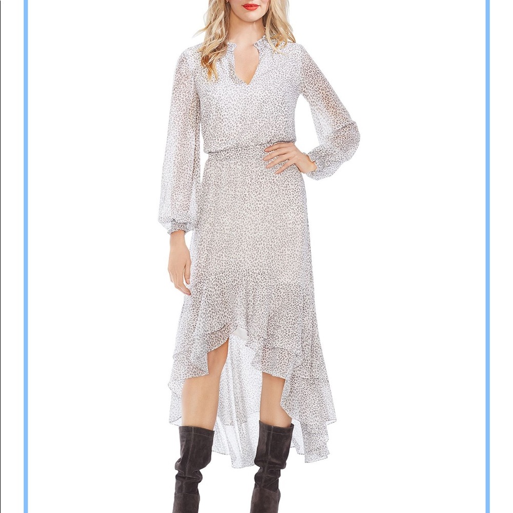 1.STATE Animal Print Long Sleeve High/Low Dress